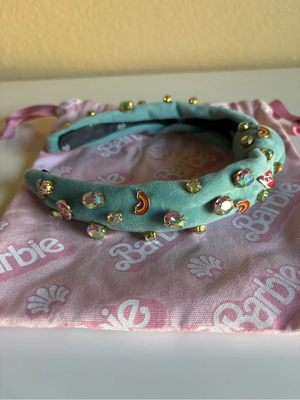 Lele Sadoughi x Barbie Bejeweled Turquoise Top Knot Headband